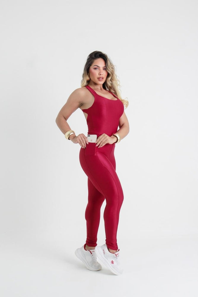 Macacão Bárbara com Bojo Removível em Poliamida Canelada